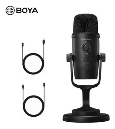 Micrófono de condensador cardioide USB Boya BY-PM500 para podcasts, color negro