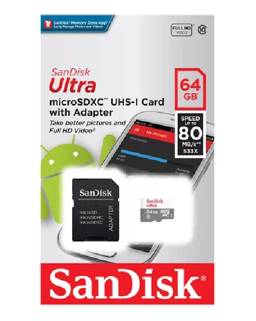 Tarjeta de memoria SanDisk SDSQUNR-064G-GN3MA Ultra con adaptador SD 64GB