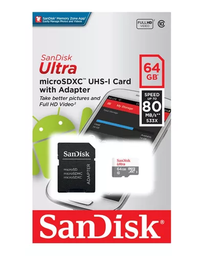Tarjeta de memoria SanDisk SDSQUNR-064G-GN3MA Ultra con adaptador SD 64GB